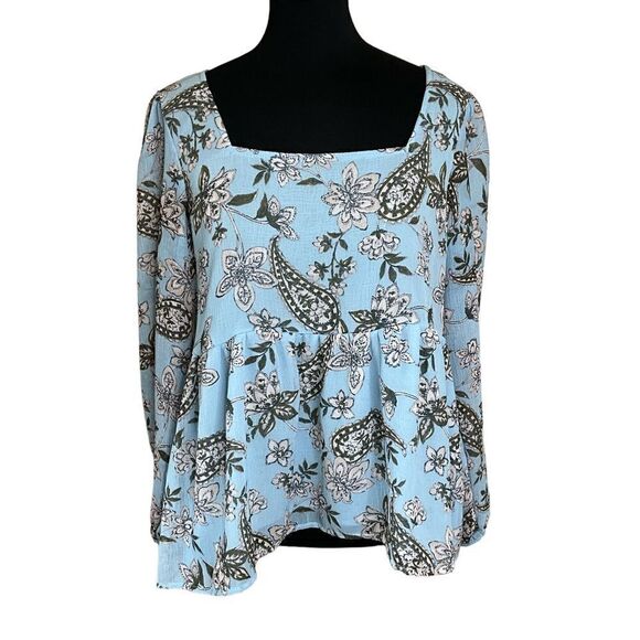 American Eagle Blue Floral Paisley Babydoll Top Size M Bow Tie Back - Picture 1 of 15